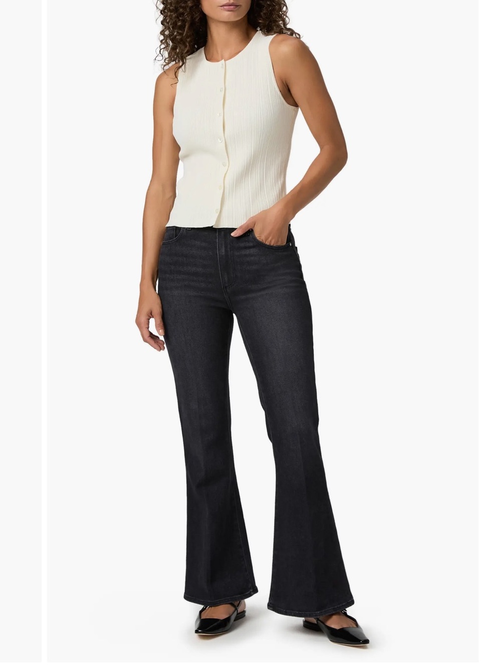 PAIGE Marlow skimmer high waisted flare jeans in ink black denim size 24